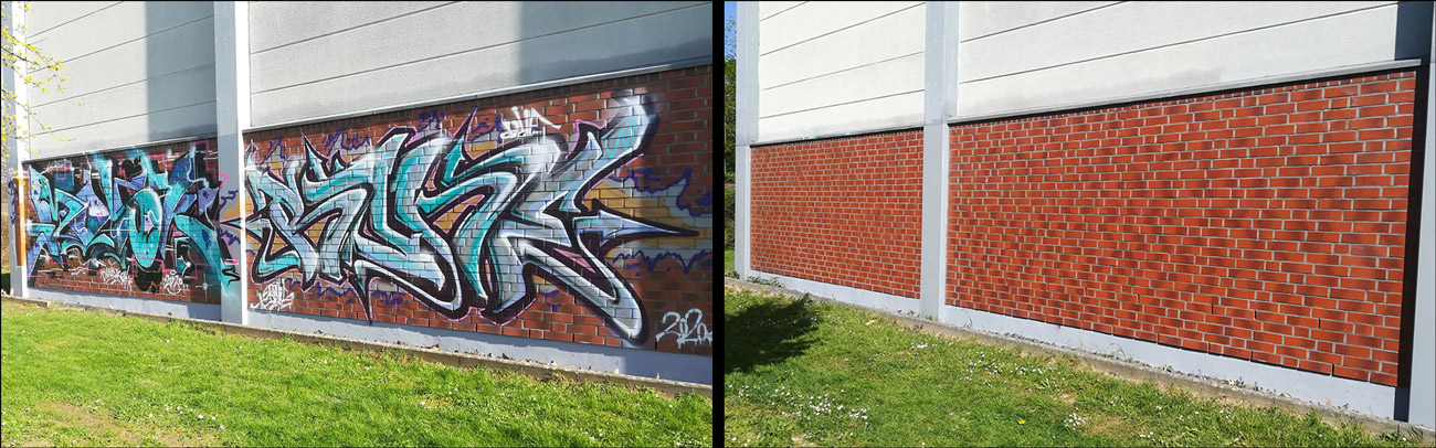 Reinigung-Klinkersteine-Fassade Vorher/Nachher